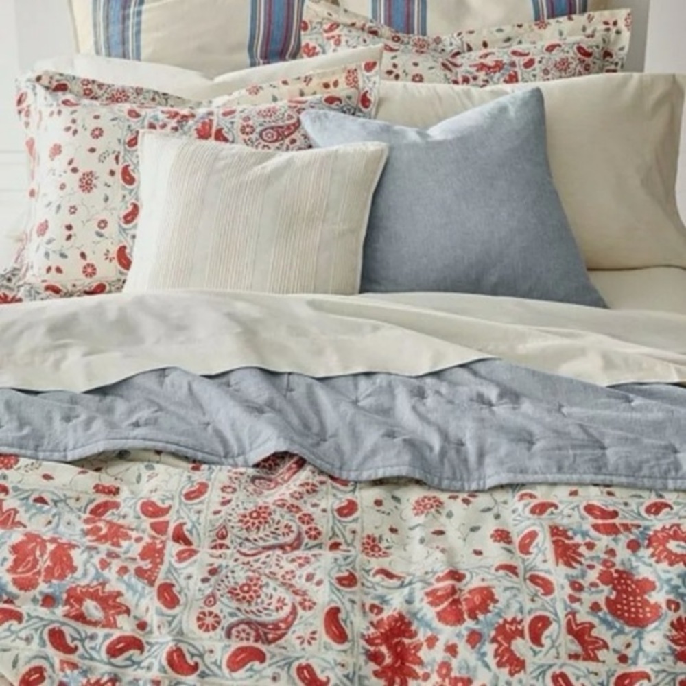 Ralph Lauren Kelsey Bohemian Red Blue Paisley King Size Duvet Cover W/ Two Shams